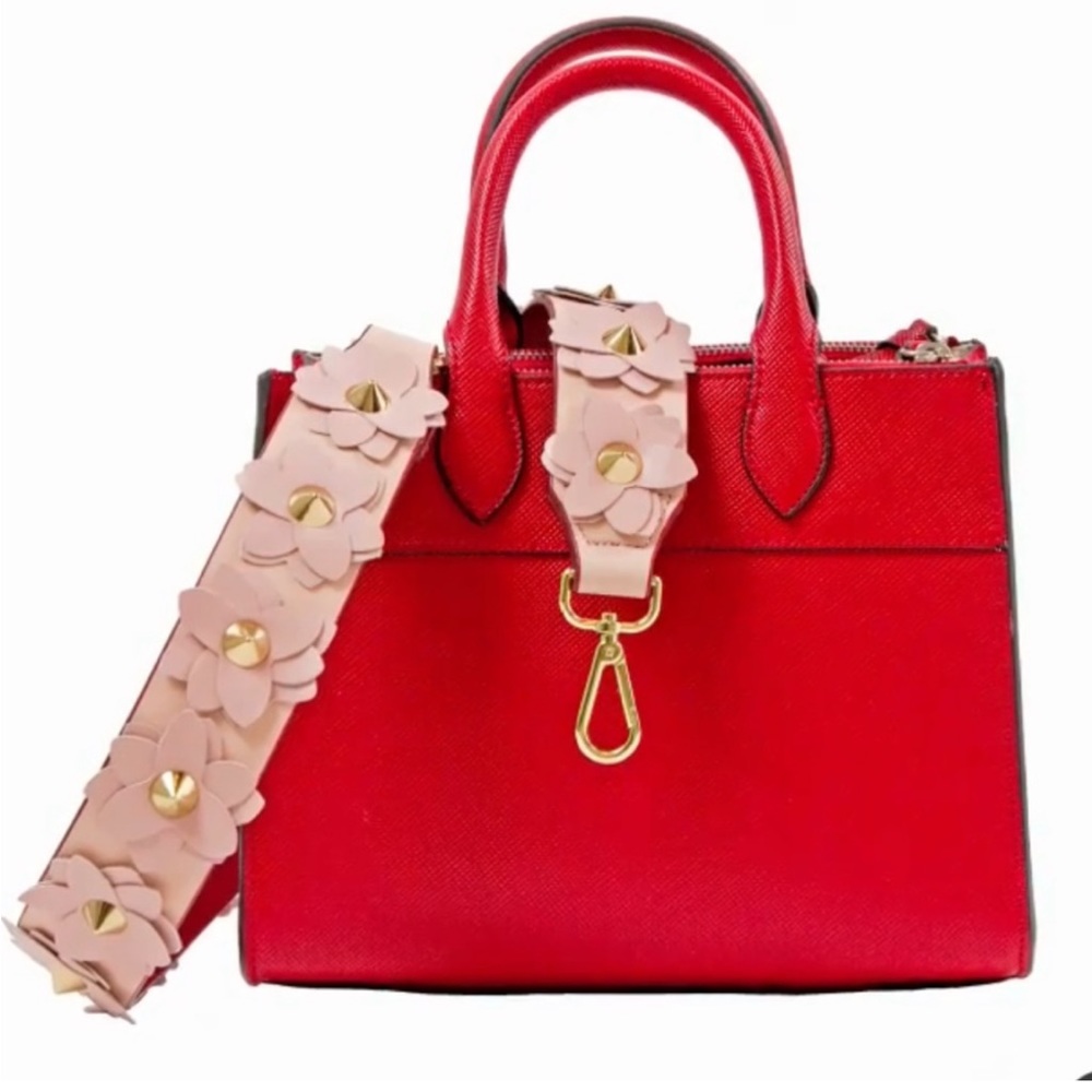 Pink Flower Leather Strap Gold Stud